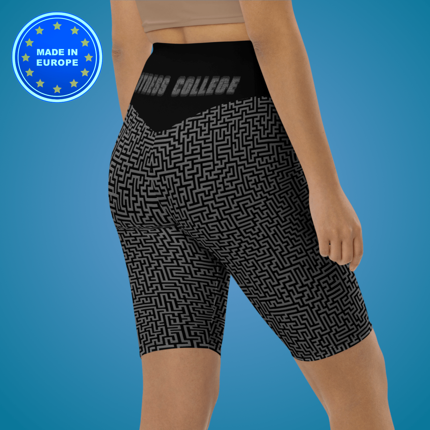 A Maze(ing) Biker Shorts – High - Waisted Labyrinth Print by Fitness College - Fitness College